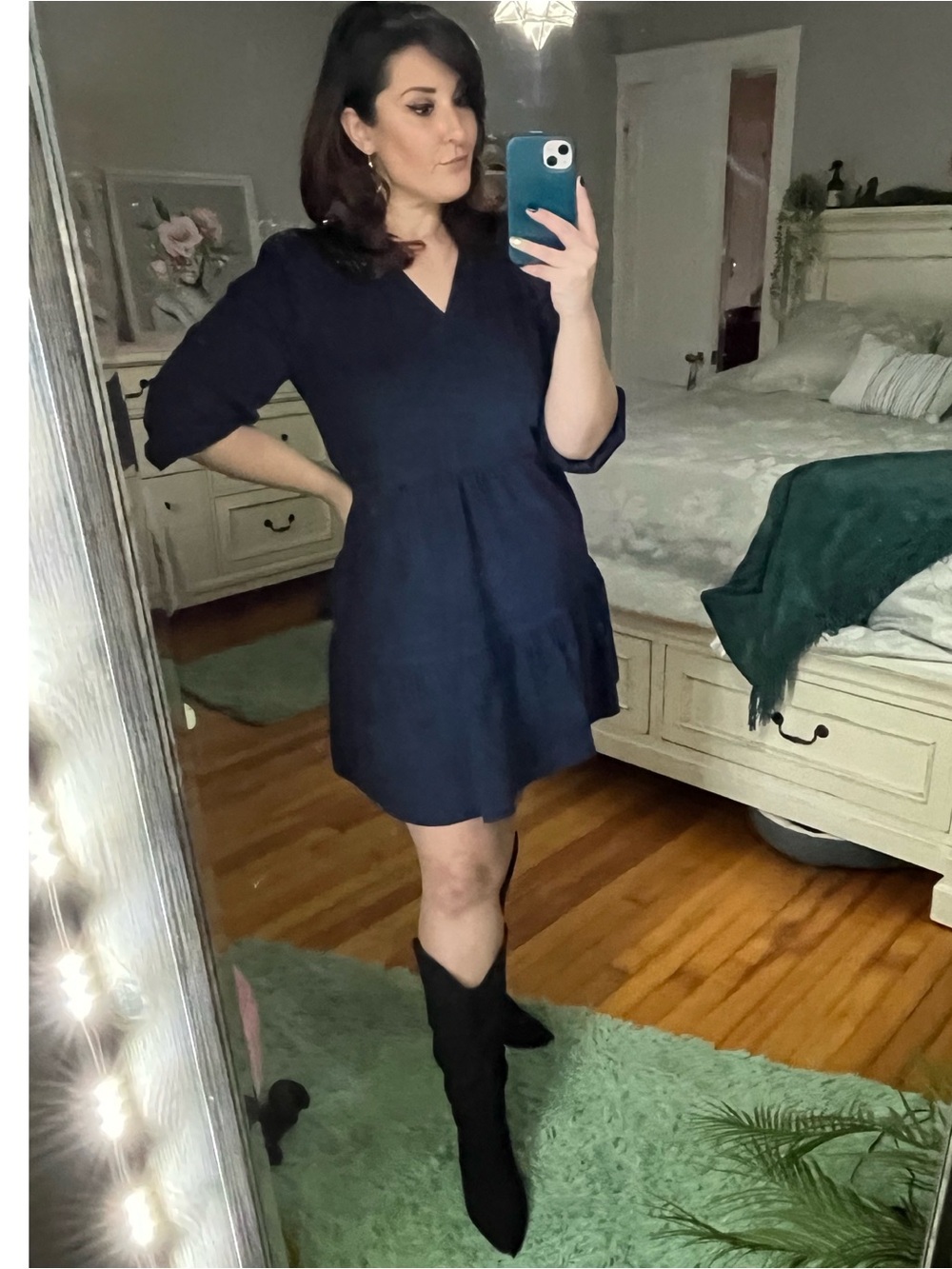 Sonoma Navy V-Neck Tiered Mini Dress